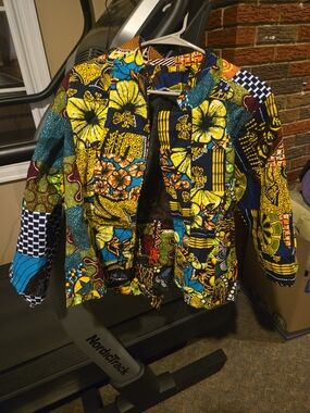 Vintage Womens African ANKARA Vibrant Multicolor African Wax Print Jacket SMALL